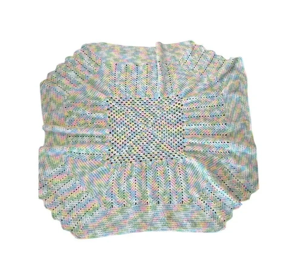 Handmade Crochet Baby Blanket Afghan Pastel Rainbow 37x41 Nursery